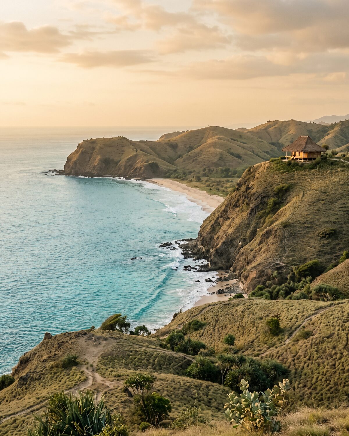 Wild savanna coastline of eastern Indonesia at golden hour